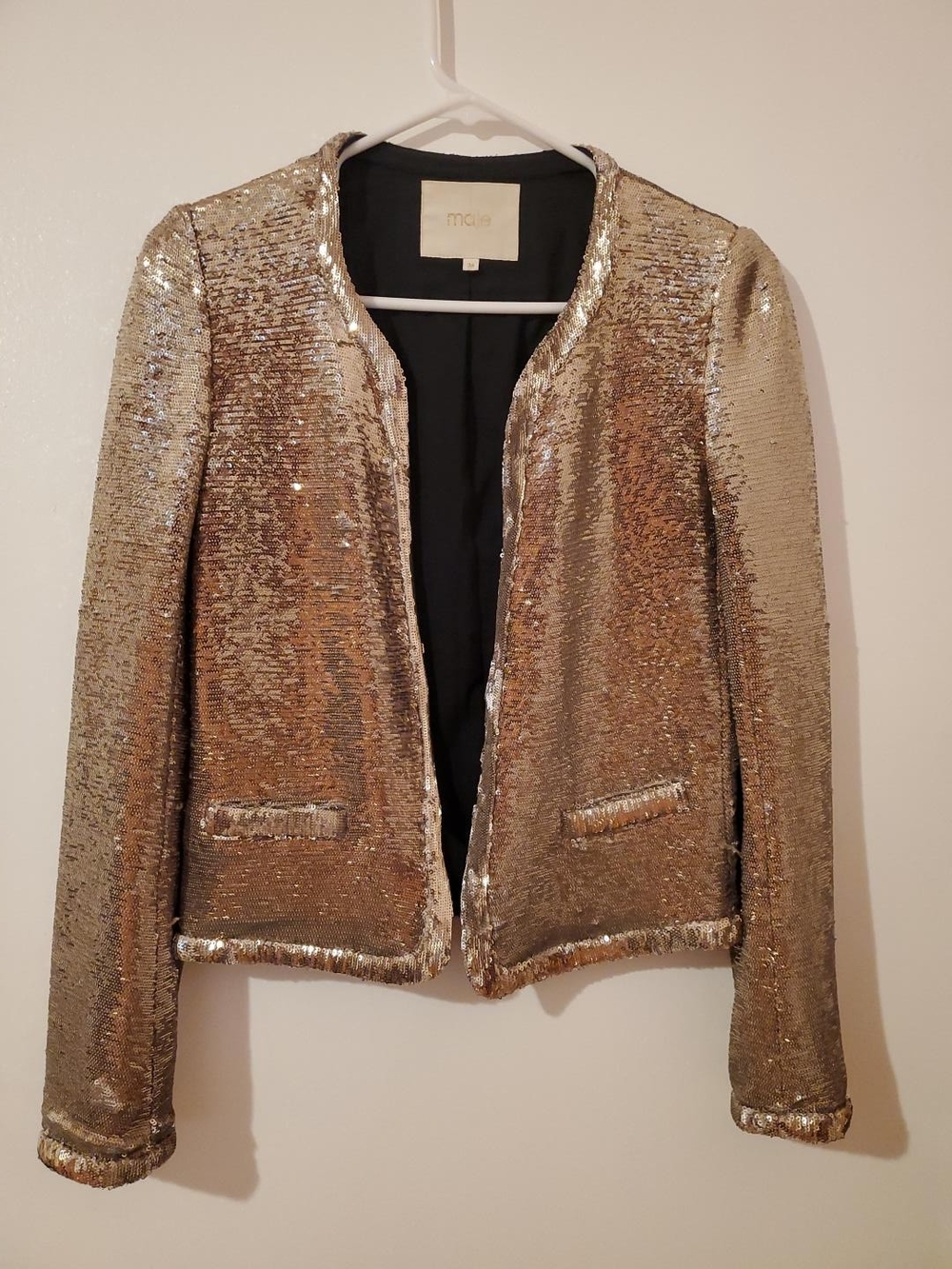 Maje Gold Sequin Evening Jacket Blazer Cropped Metallic FR 36 US S